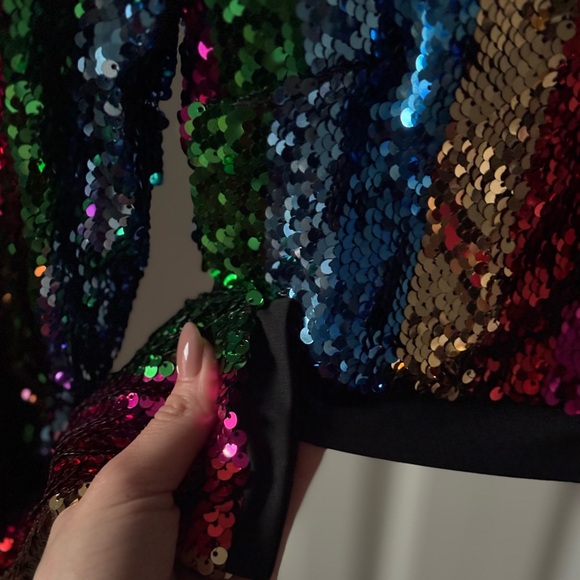 Cropped Long Sleeve Sequin Top - Multicolor Stripes - Picture 9 of 15